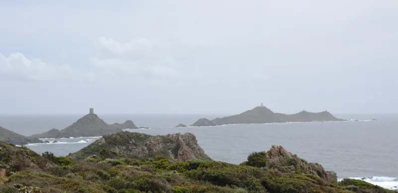 Maquis et rochers de la Parata devant les îles Sanguinaires.