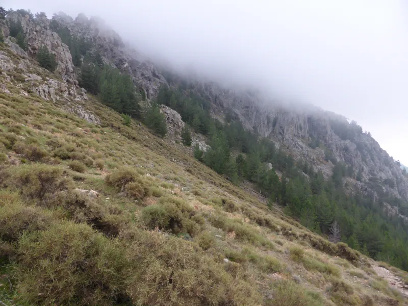 Un passage de montagne dans la brume sur la première étape du GR20.
