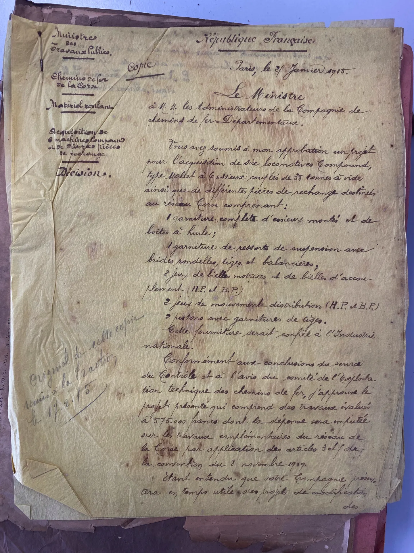 Prughjettu di rinnovu di a trazzione — 1913
