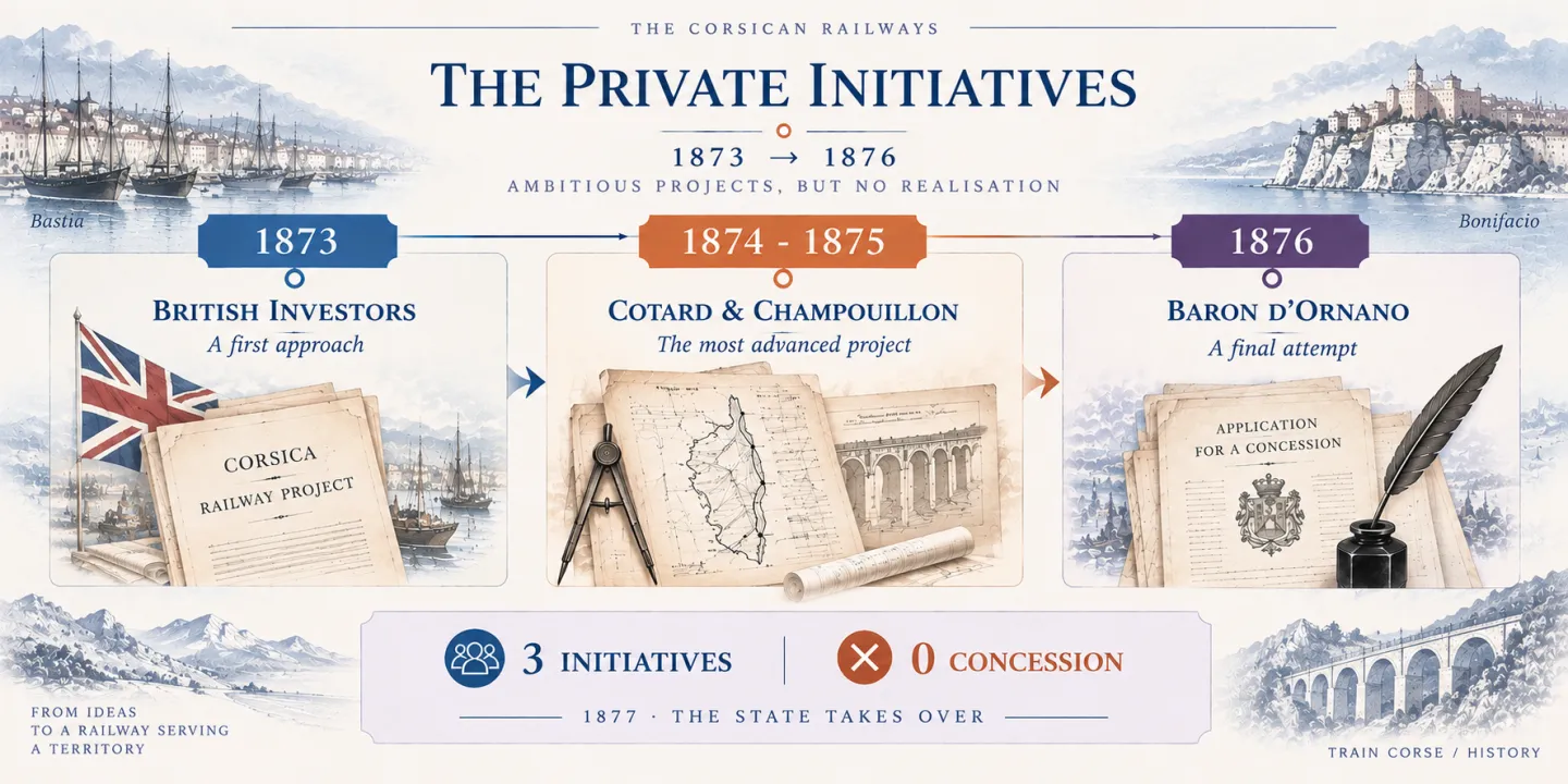 Private attempts to build the network from 1873 to 1876.