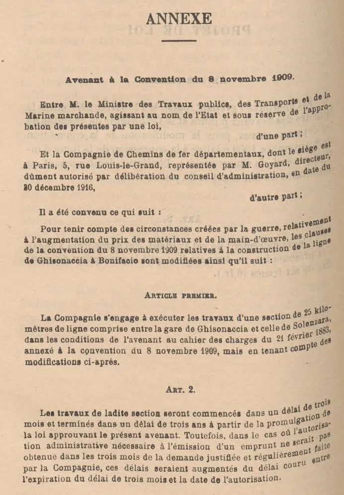 Attu addiziunale di u 1922 per a custruzzione da Ghisonaccia à Solenzara.